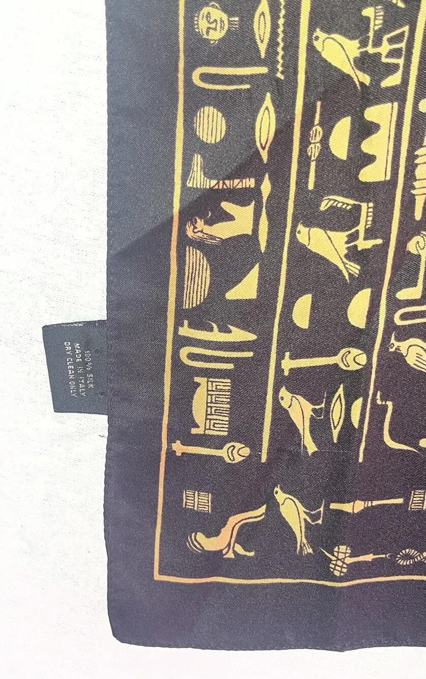 The British Museum London Italian Silk Egyptian Hieroglyphics Scarf Black NICE!